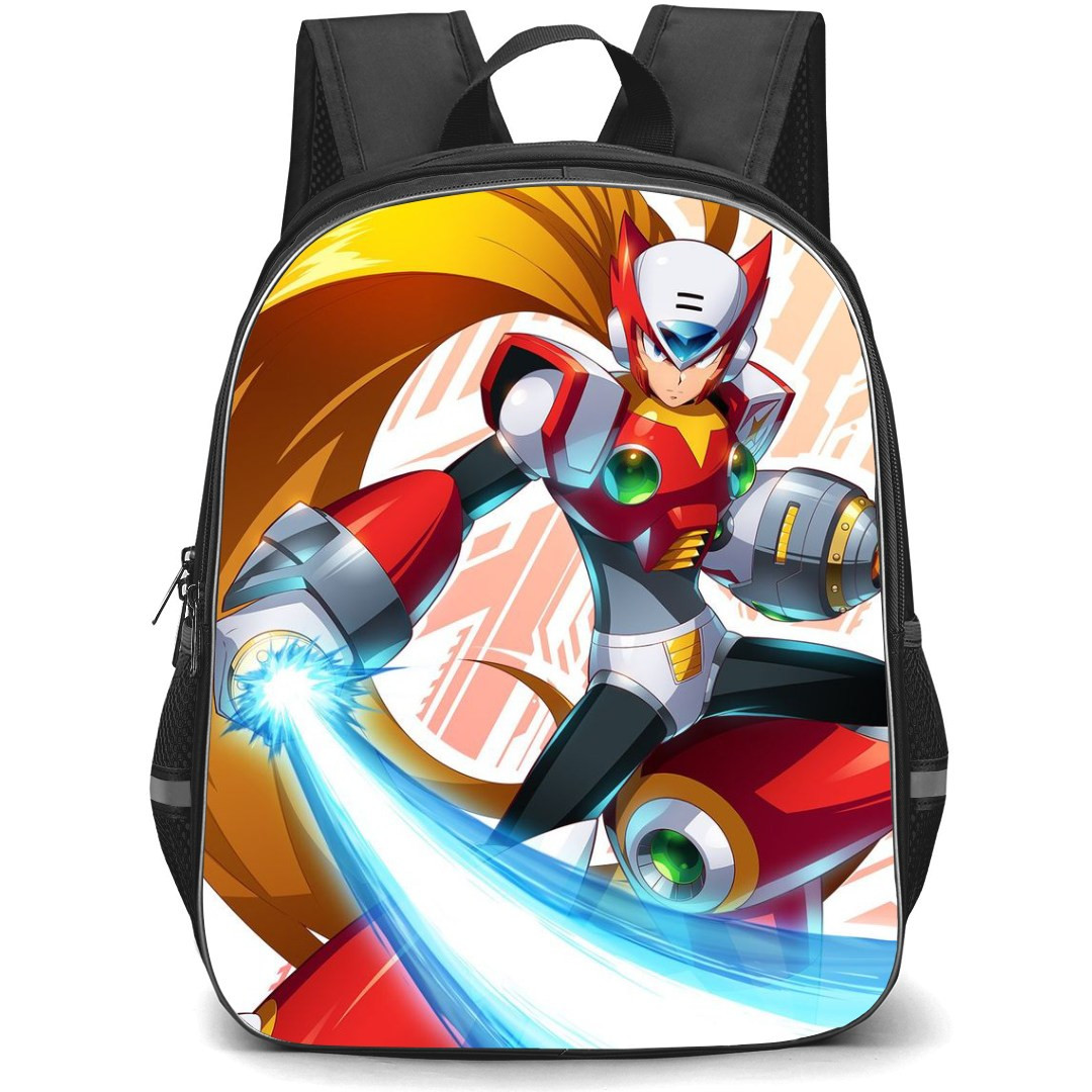 Mega Man Zero Backpack StudentPack - Zero Holding Weapon Ready To Fight Orange Illustration