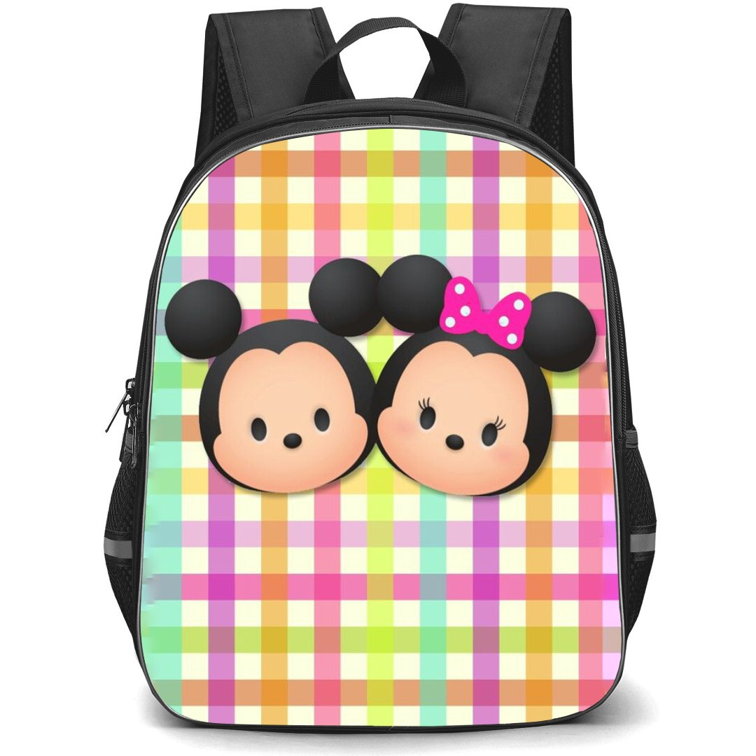 Mickey And Minnie School Backpack StudentPack - Mickey And Minnie Chibi Art Checkered Background