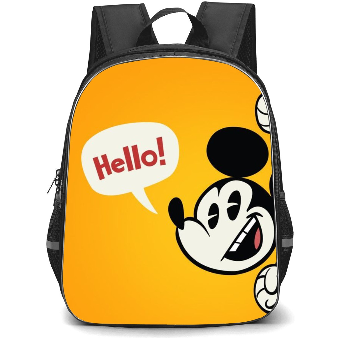 Mickey And Minnie Mickey School Backpack StudentPack - Mickey Hello Yellow Background
