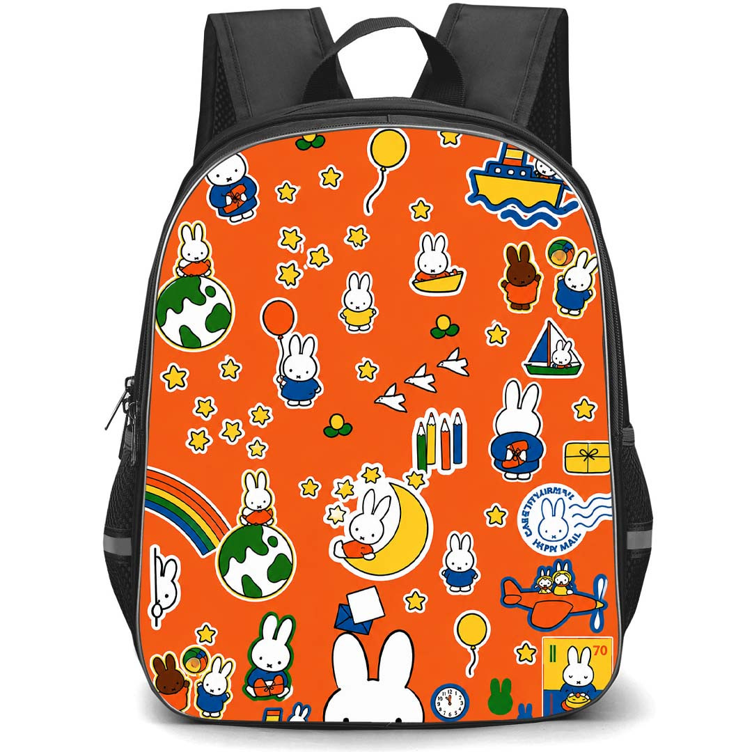 Miffy Backpack School Bag StudentPack - Miffy Adventure Sticker Collage Orange Aesthetic Poster