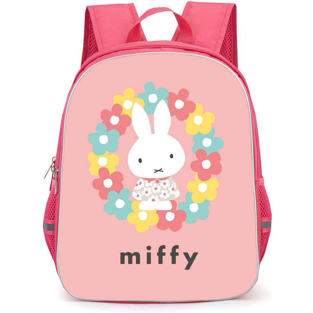 Miffy And Friends Miffy Backpack StudentPack - Miffy Wearing Flower Dress On Pink Background