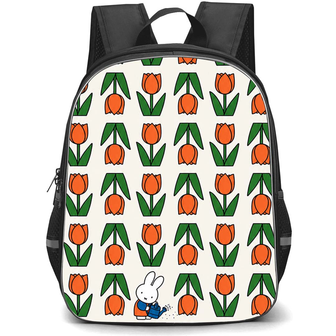Miffy Backpack School Bag StudentPack - Miffy Tulip Garden Pattern Art Poster
