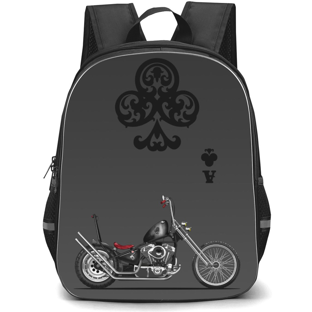Motorbike Backpack StudentPack - Motorbike Ace of Clubs Chopper Illustration Art