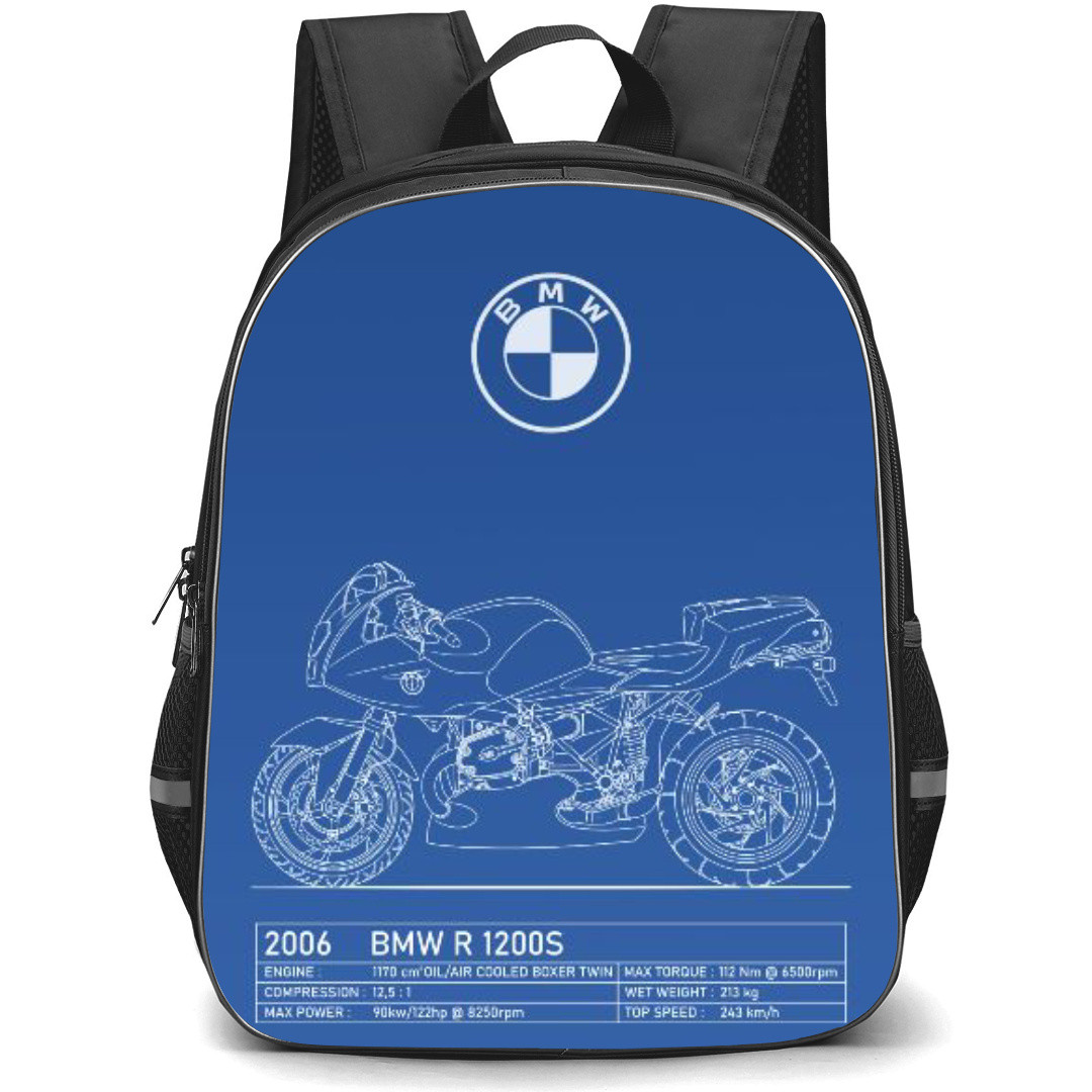 Motorbike BMW Backpack StudentPack - Motorbike BMW R1200S Drawing On Blue Background