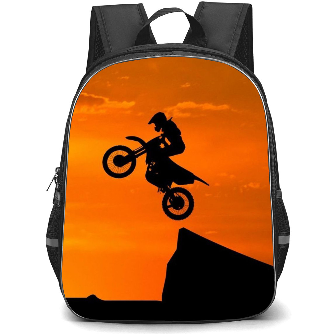 Motorbike Backpack StudentPack - Motorbike A Biking Jumping From Moutain Silhouette Poster
