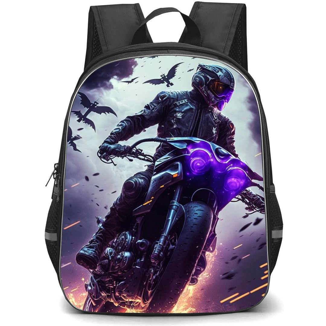 Motorbike Backpack StudentPack - Motorbike Digital Art Of A Biker Burnout In A Cloudy Day