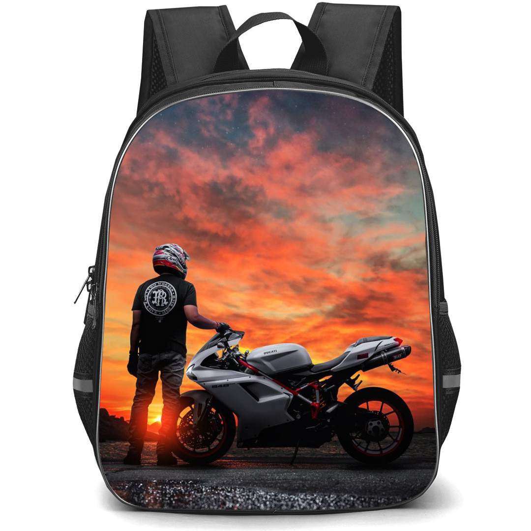 Motorbike Ducati Backpack StudentPack - Motorbike Ducati 848 On Sunset Background