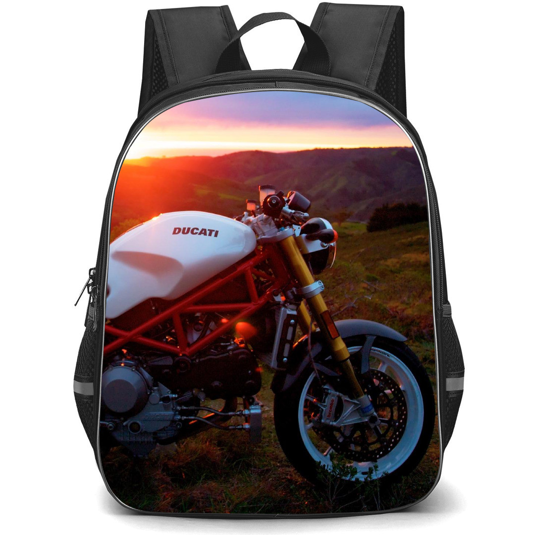 Motorbike Ducati Backpack StudentPack - Motorbike Ducati Monster 1200 On Sunset Background