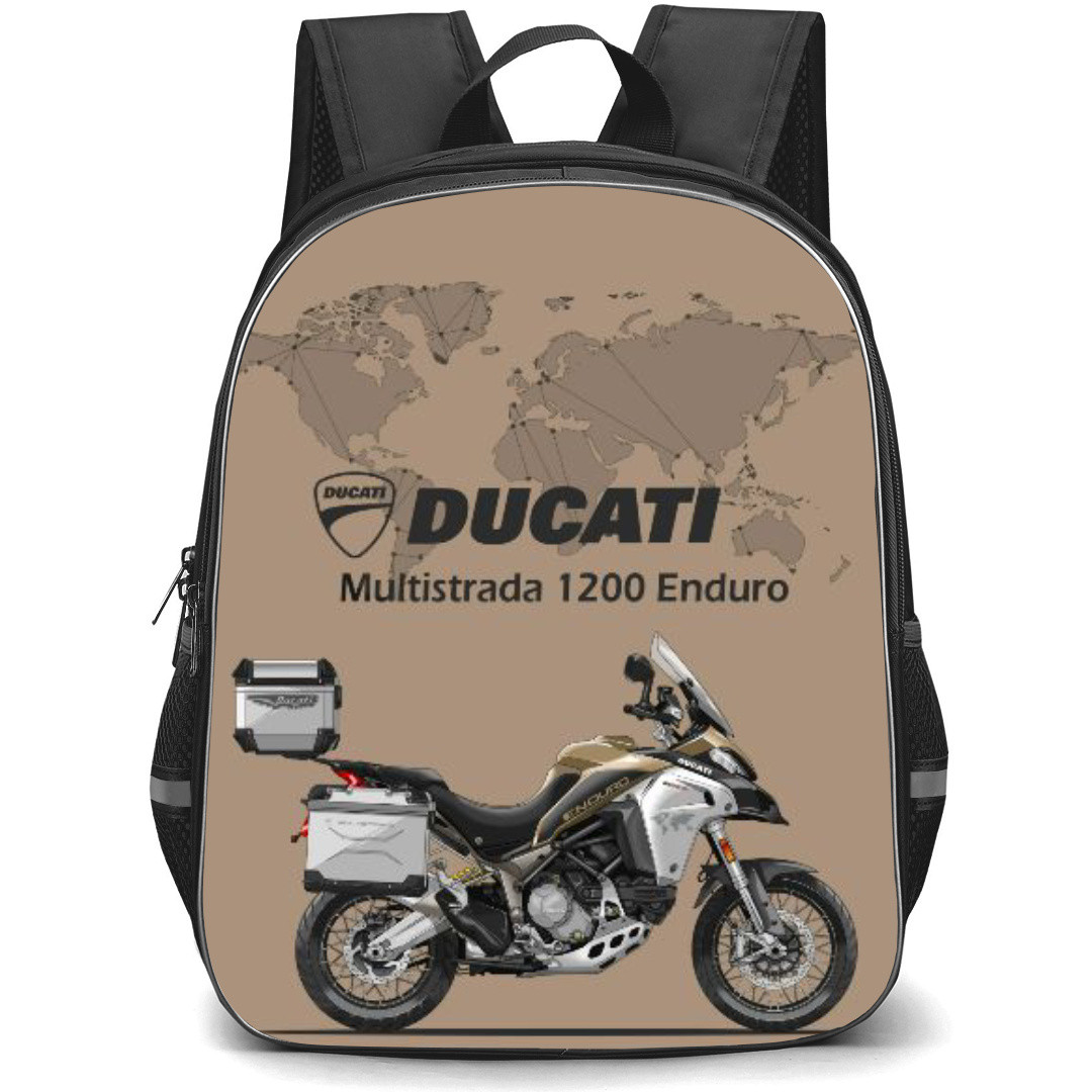 Motorbike Ducati Backpack StudentPack - Motorbike Ducati Multistrada 1200 Enduro On Brown Background