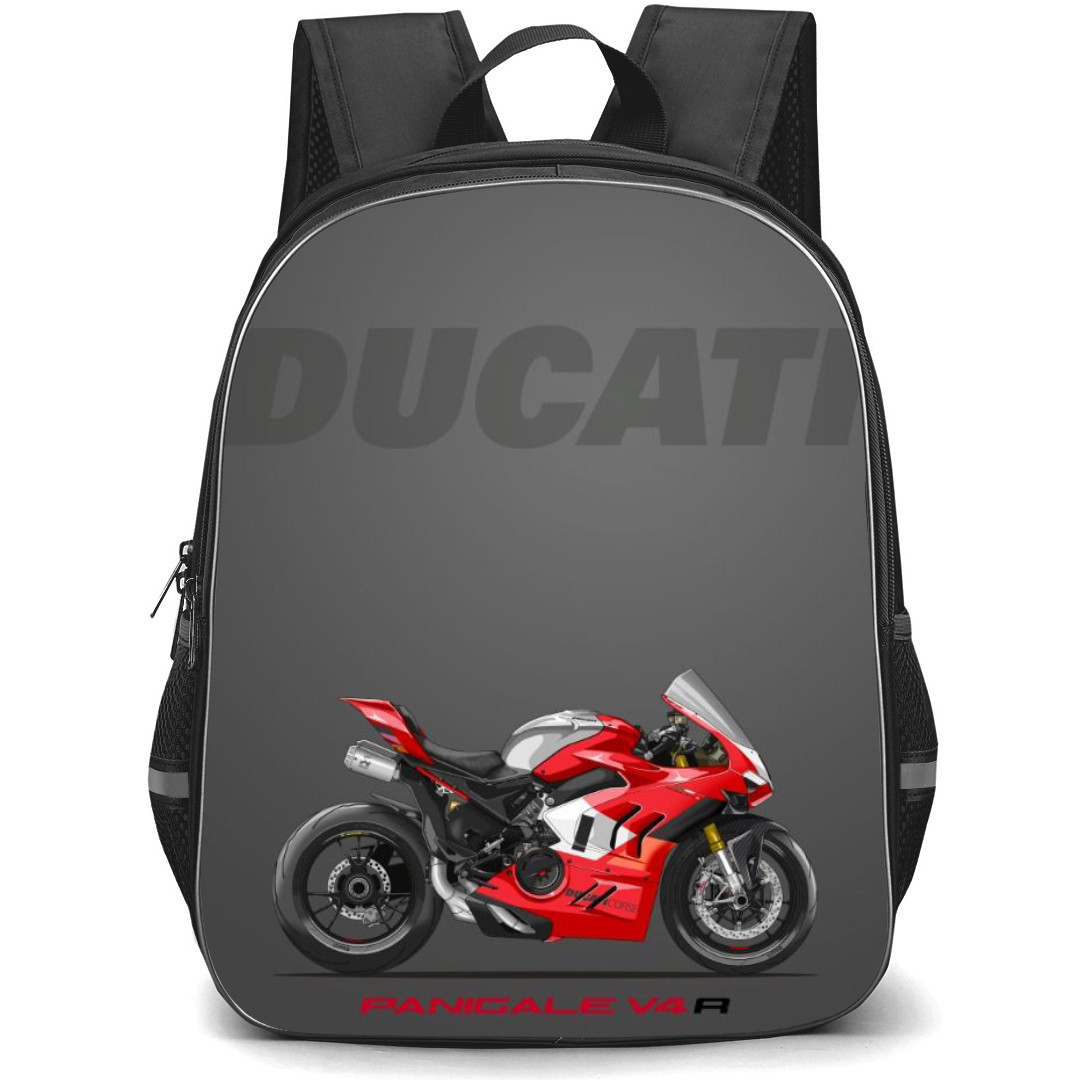 Motorbike Ducati Backpack StudentPack - Motorbike Ducati Panigale V4 R Illustration Art On Gray Background