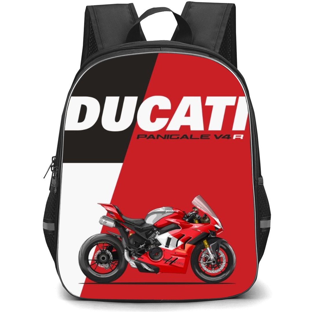Motorbike Ducati Backpack StudentPack - Motorbike Ducati Panigale V4 R Illustration Art On Red And Black Background