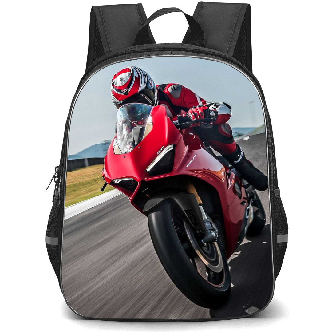 Motorbike Ducati Backpack StudentPack - Motorbike Ducati Panigale V4 Red Color In Racing Track Poster