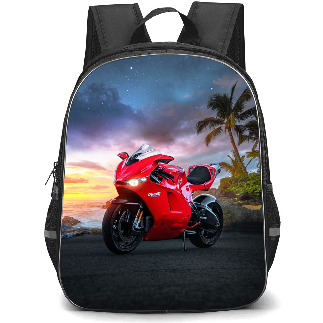 Motorbike Ducati Backpack StudentPack - Motorbike Ducati Panigale Red Beside Beach Poster