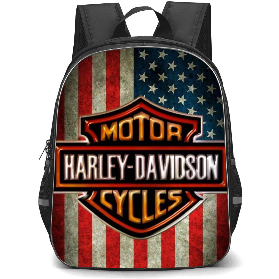 Motorbike Harley Davidson Backpack StudentPack - Motorbike Harley Davidson Amercian Flag Vintage Poster