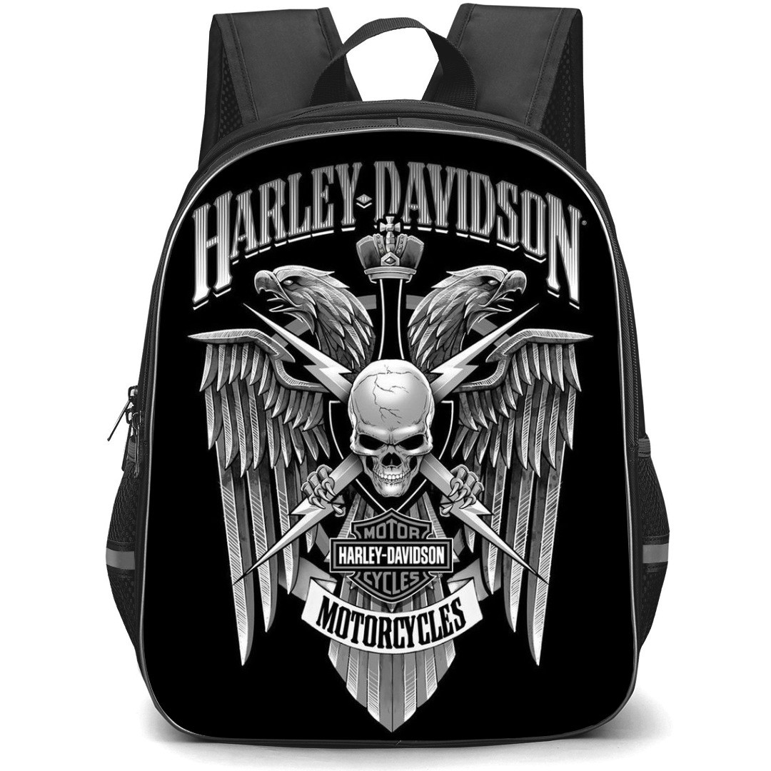 Motorbike Harley Davidson Backpack StudentPack - Motorbike Harley Davidson Fan Art Logo Illustration On Black Background