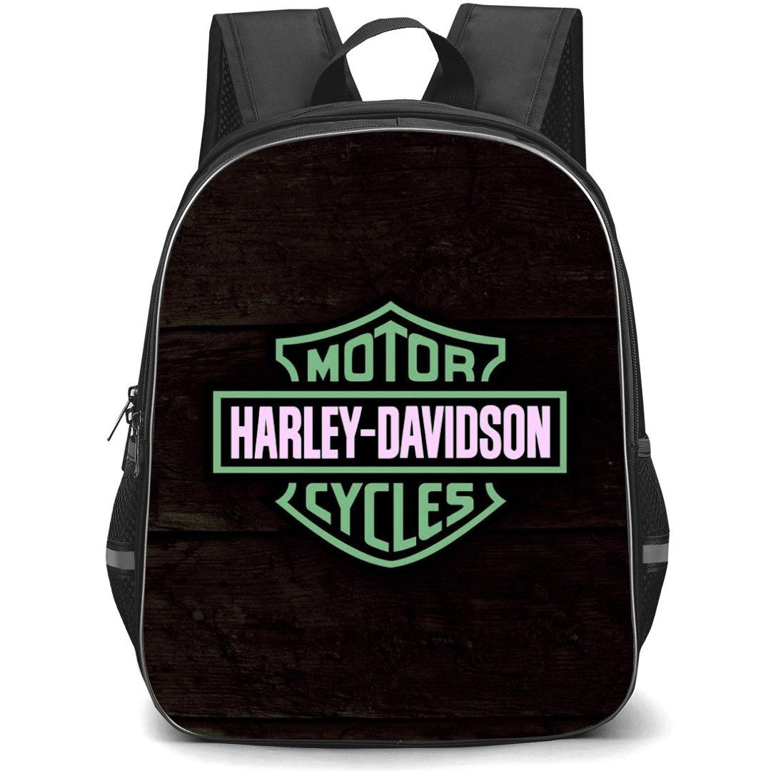 Motorbike Harley Davidson Backpack StudentPack - Motorbike Harley Davidson Green Logo On Dark Background