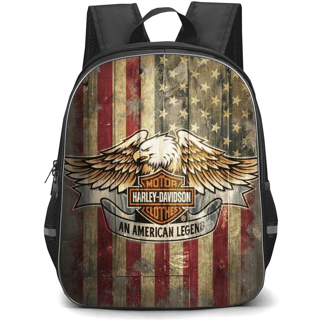Motorbike Harley Davidson Backpack StudentPack - Motorbike Harley Davidson Logo On USA Vintage Flag Poster