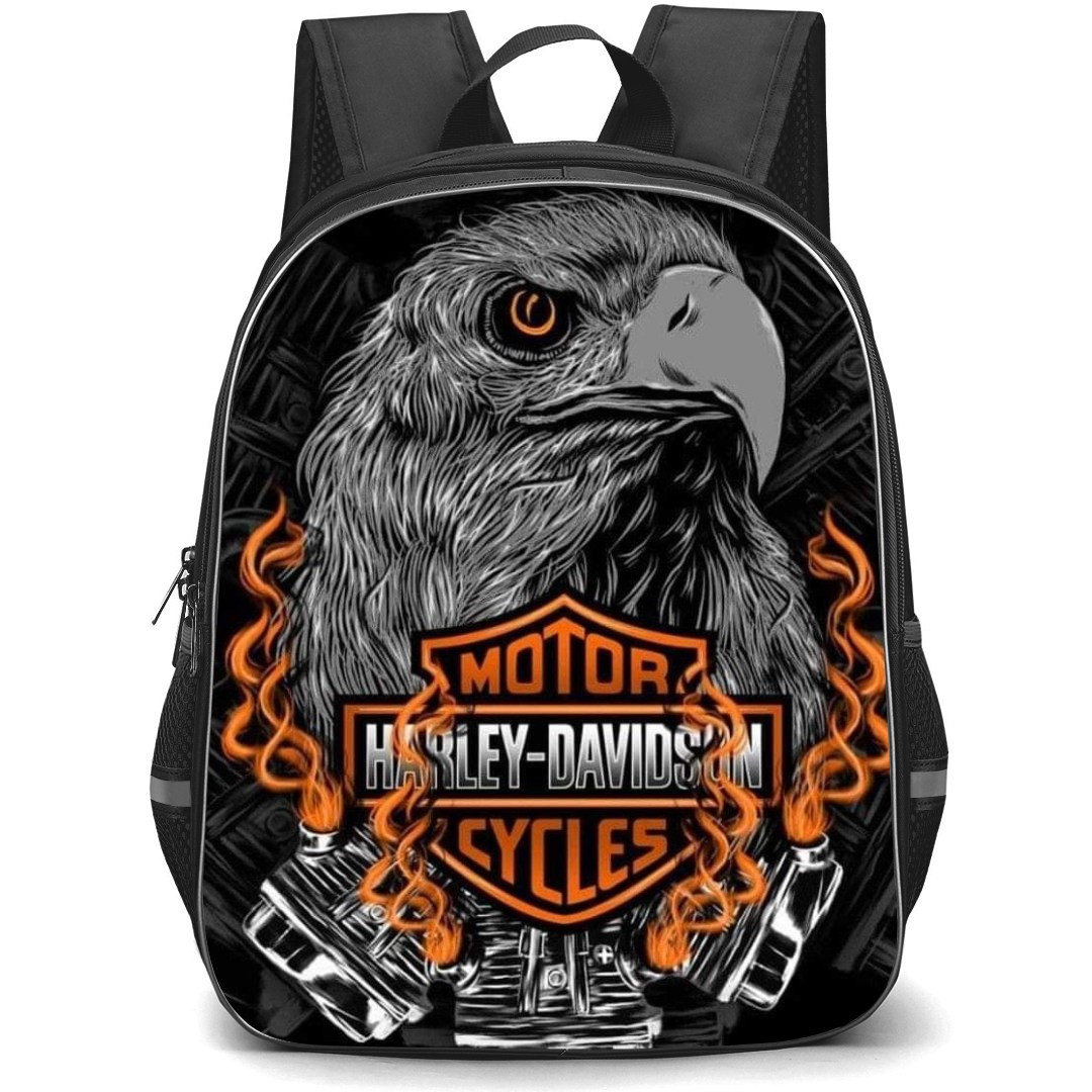 Motorbike Harley Davidson Backpack StudentPack - Motorbike Harley Davidson Logo On Grayscale Illustrated Eagle