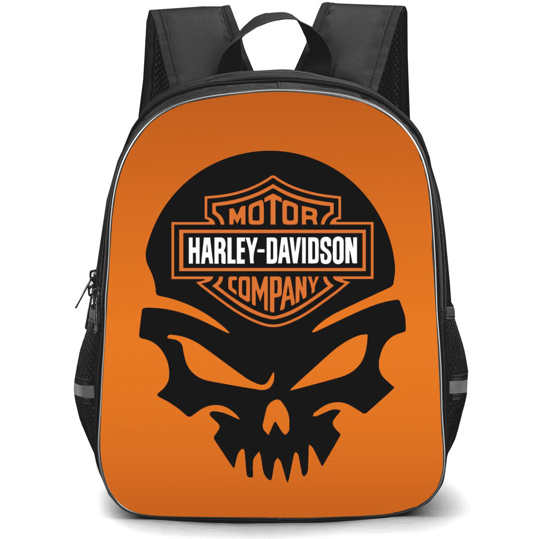 Motorbike Harley Davidson Backpack StudentPack - Motorbike Harley Davidson Logo On Skull Orange Background