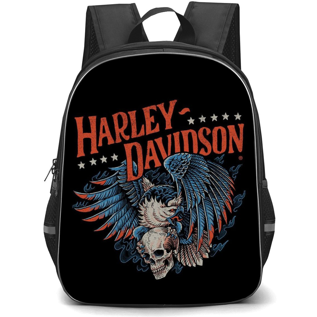 Motorbike Harley Davidson Backpack StudentPack - Motorbike Harley Davidson Skull Eagle Retro Logo On Black Background