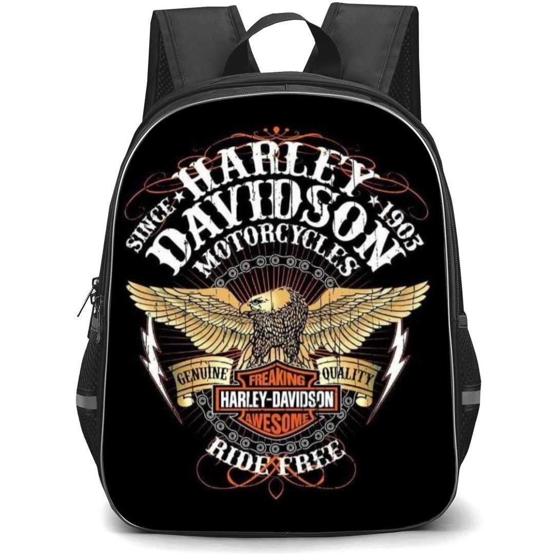 Motorbike Harley Davidson Backpack StudentPack - Motorbike Harley Davidson Vintage Sticker Art On Black Background