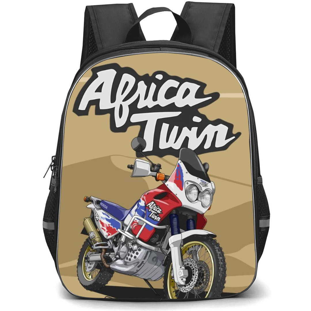 Motorbike Honda Backpack StudentPack - Motorbike Honda Africa Twin 750 Illustration Art On Brown Background