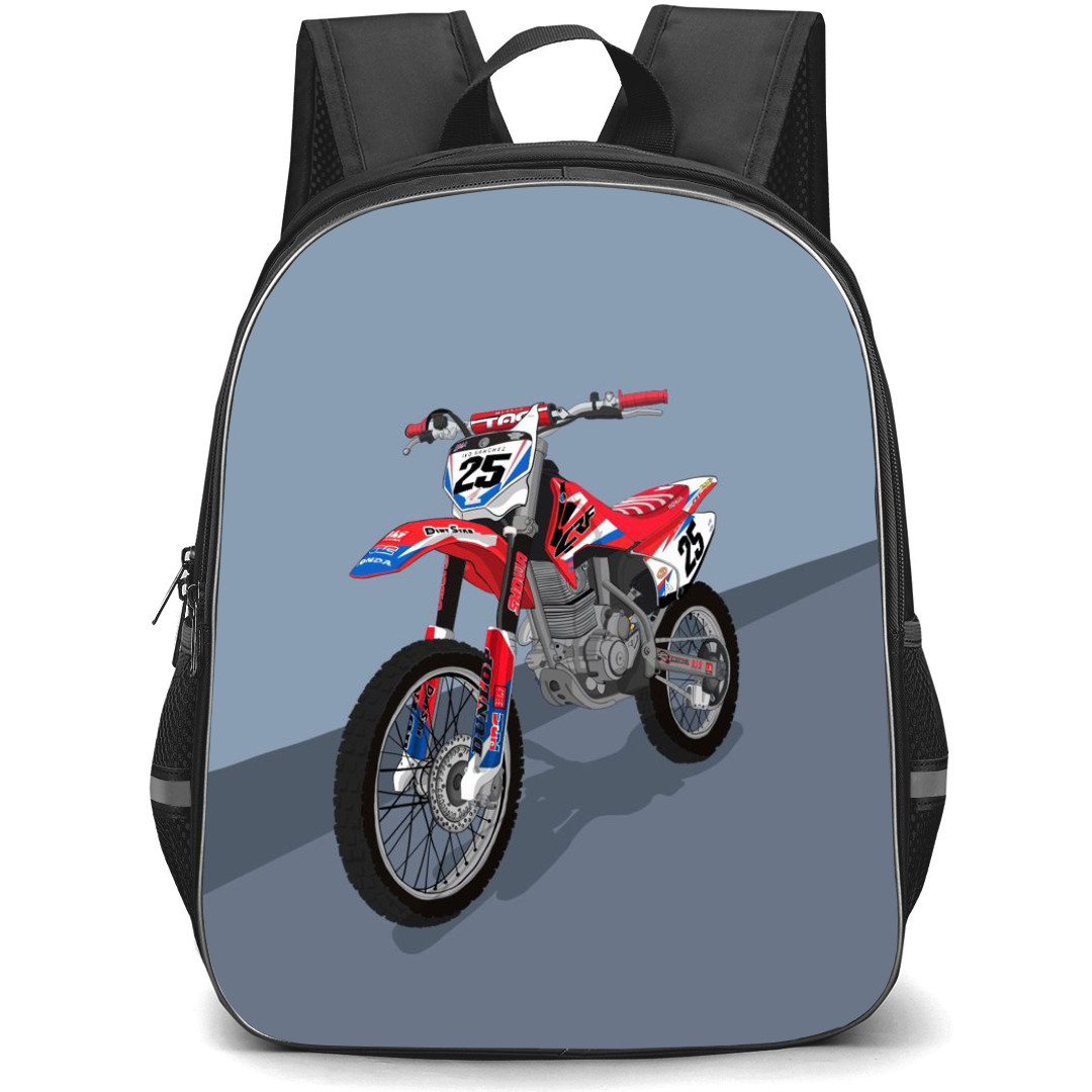 Motorbike Honda Backpack StudentPack - Motorbike Honda CRF230 Red Illustration Art On Gray Background