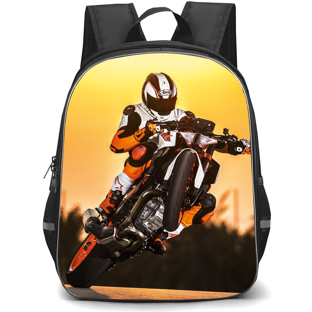 Motorbike KTM Backpack StudentPack - Motorbike KTM 1290 Super Duke R Running On Sunset Background