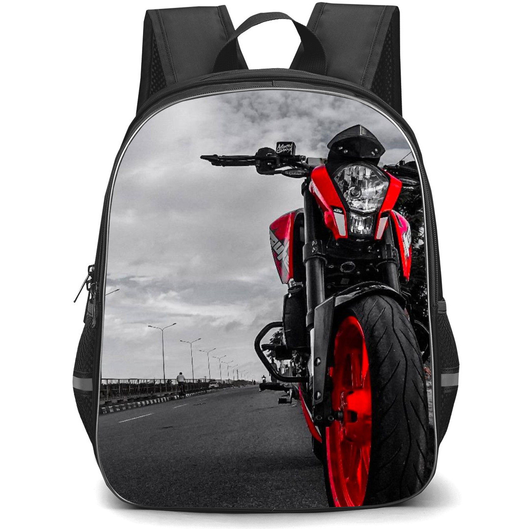Motorbike KTM Backpack StudentPack - Motorbike KTM DUKE 200 NAKED Front View On Grayscale Background