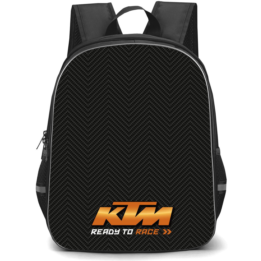 Motorbike KTM Backpack StudentPack - Motorbike KTM Logo On Black Chevron Pixel Art Pattern Background