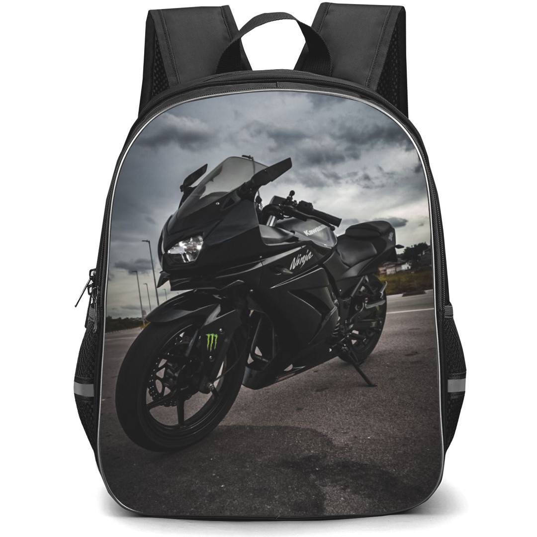 Motorbike Kawasaki Backpack StudentPack - Motorbike Kawasaki Ninja 250R Black In Cloudly Day Poster
