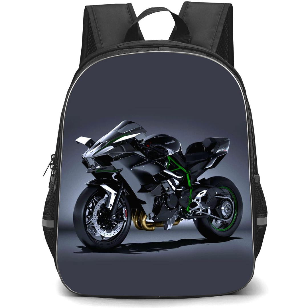 Motorbike Kawasaki Backpack StudentPack - Motorbike Kawasaki Ninja H2R Black Color On Gray Background