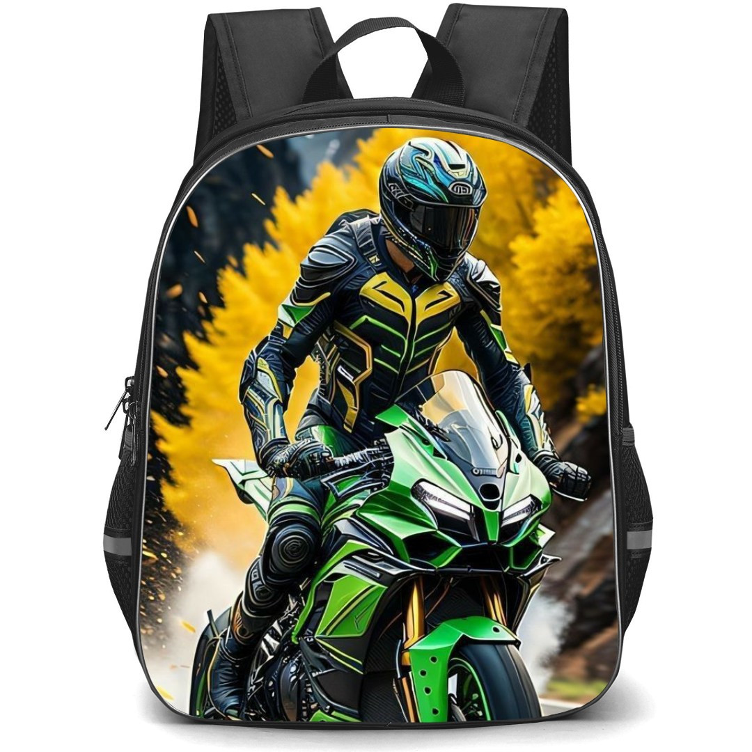 Motorbike Kawasaki Backpack StudentPack - Motorbike Kawasaki ZX10 Running Digital Art Poster