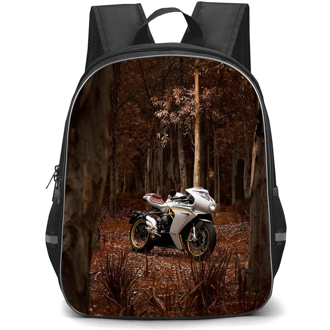 Motorbike MV Agusta Backpack StudentPack - Motorbike MV Agusta F3 RR White Color In The Forest Poster