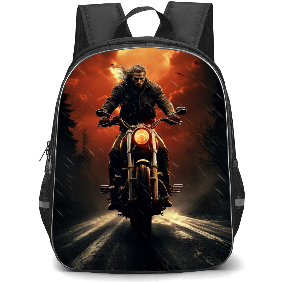 Motorbike Backpack StudentPack - Motorbike A Man On A Motorcycle Riding in The Rain Digital Art