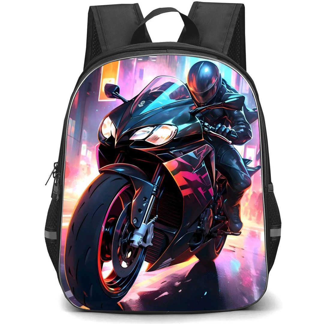 Motorbike Backpack StudentPack - Motorbike Man Riding A Sportbike Digital Art Poster