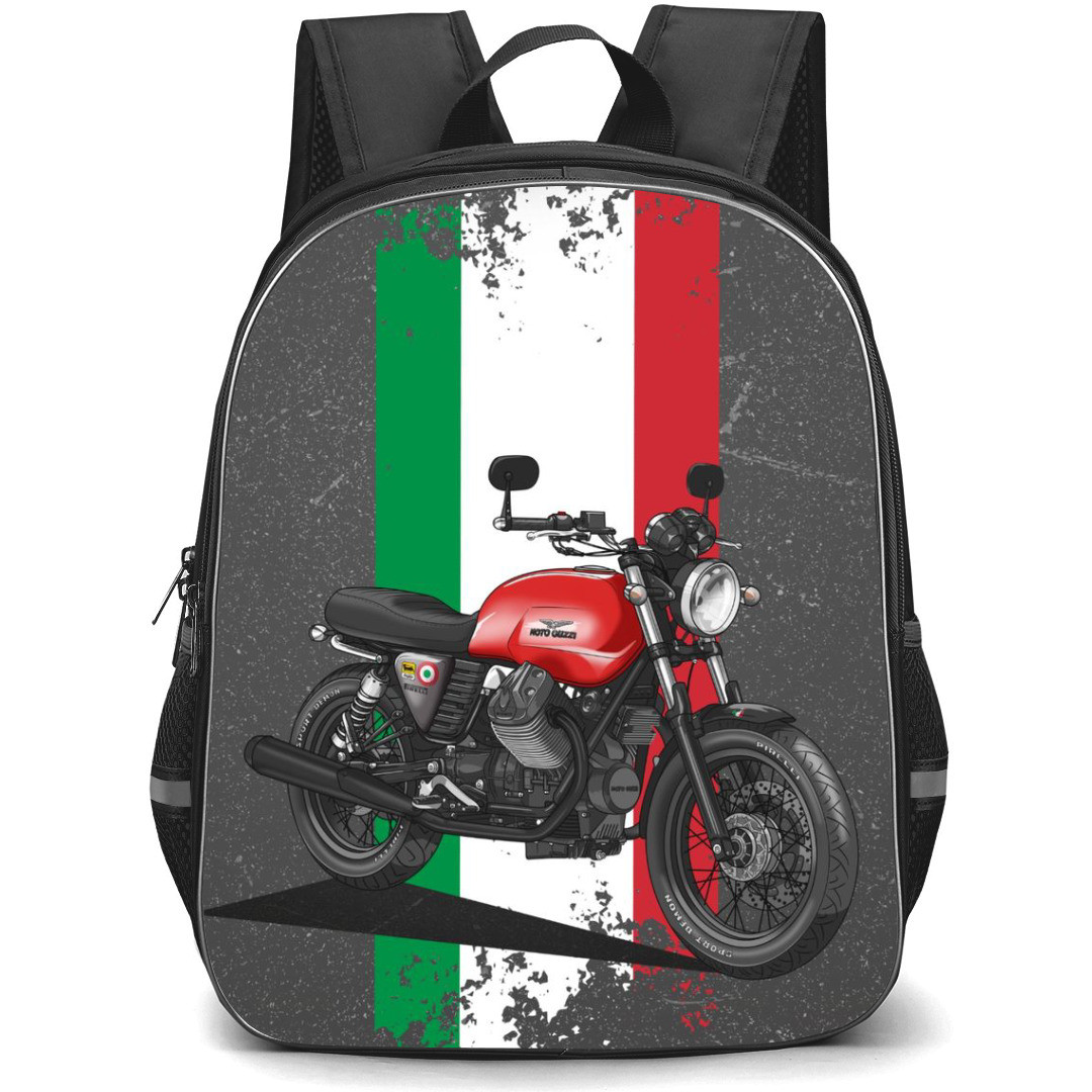 Motorbike Moto Guzzi Backpack StudentPack - Motorbike Moto Guzzi V7 Illustration Art On Italian Flag Poster