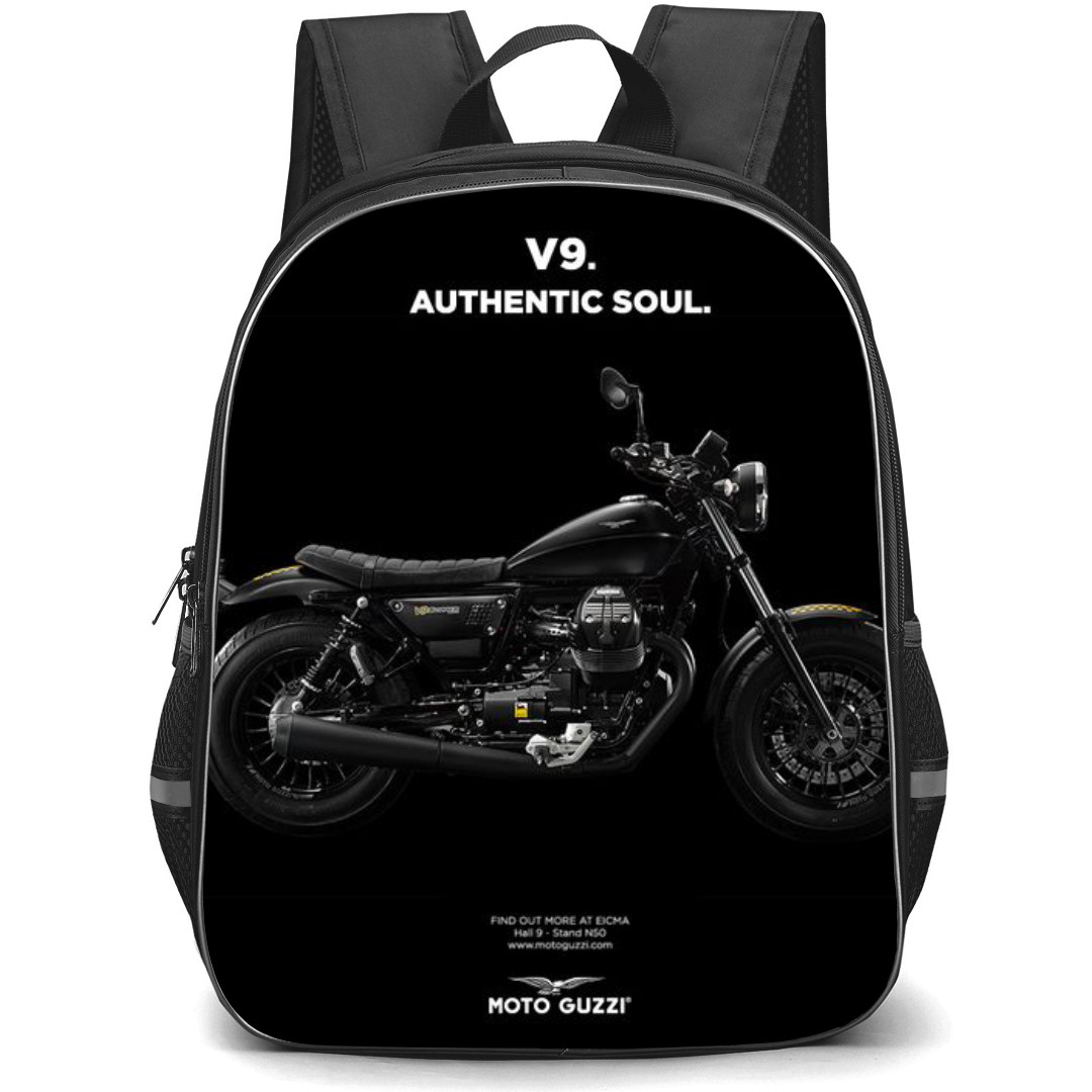 Motorbike Moto Guzzi Backpack StudentPack - Motorbike Moto Guzzi V9 Bobber On Dark Background