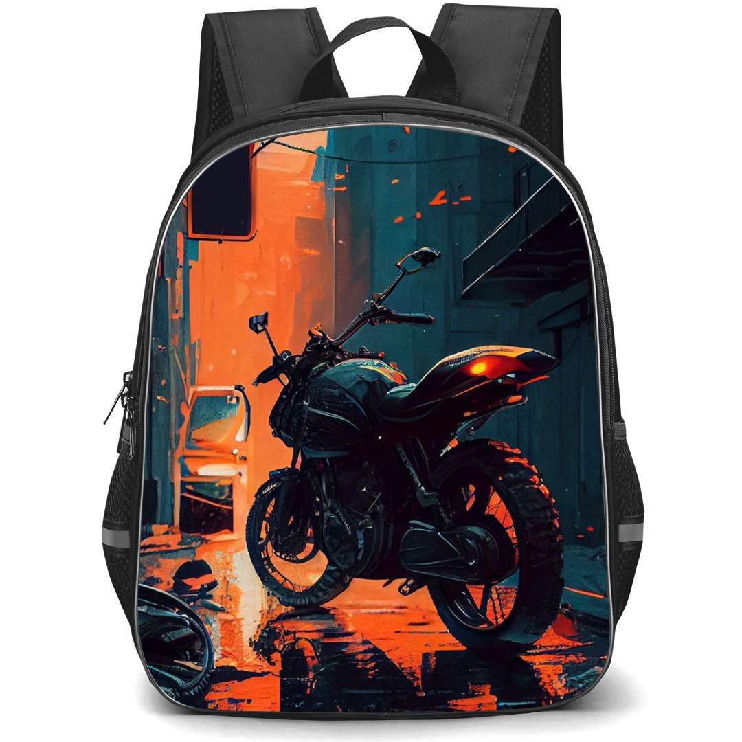 Motorbike Backpack StudentPack - Motorbike And Rainy City Night Art Poster