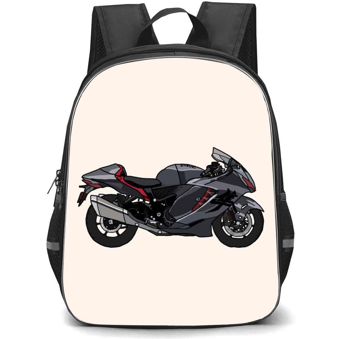 Motorbike Suzuki Backpack StudentPack - Motorbike Suzuki Hayabusa Illustration Art Beige Background