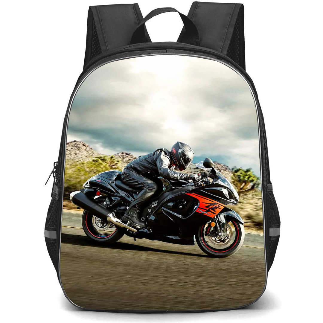 Motorbike Suzuki Backpack StudentPack - Motorbike Suzuki Hayabusa Running On Street Poster