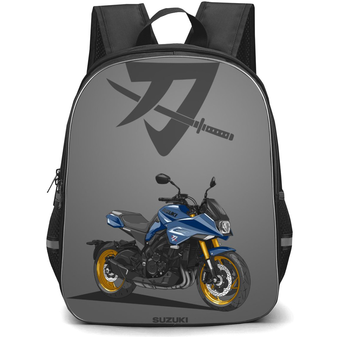 Motorbike Suzuki Backpack StudentPack - Motorbike Suzuki Katana Illustration Art ON Gray Background