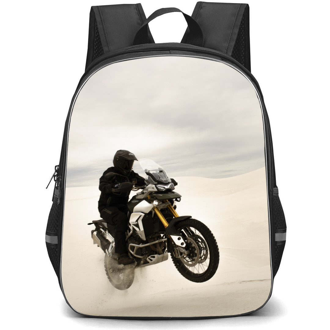 Motorbike Triumph Backpack StudentPack - Motorbike Triumph Tiger 900 Jumping On Desert Poster