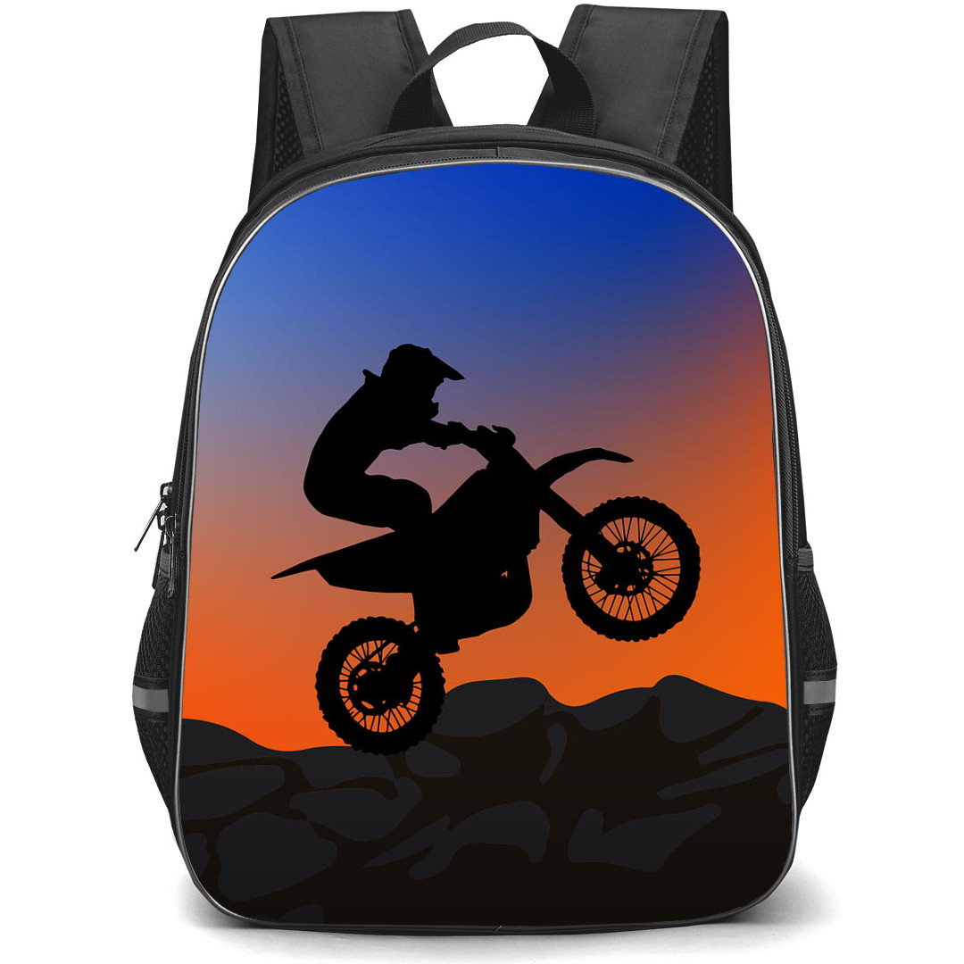 Motocross Backpack StudentPack - Motocross Biker On Mountain Silhouttee Poster