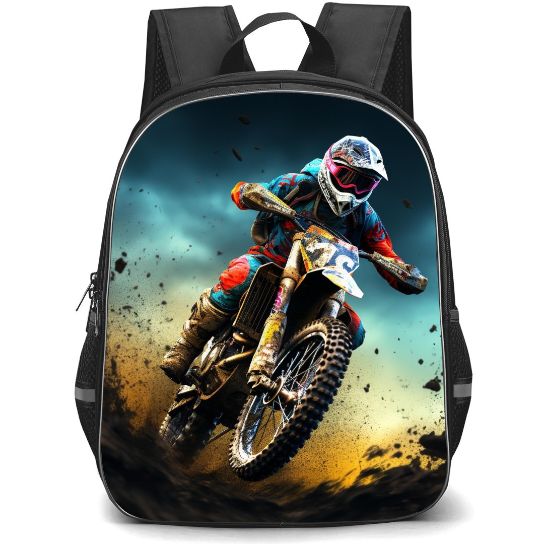 Motocross Backpack StudentPack - Motocross Biker Digital Art Poster