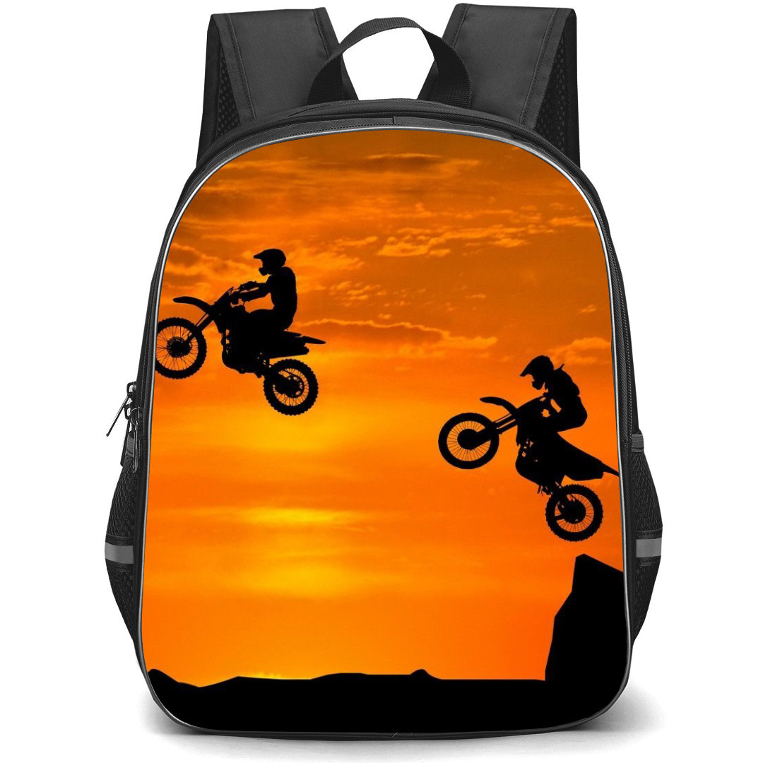 Motocross Backpack StudentPack - Motocross Dirtbiker Jumping Silhouette Poster