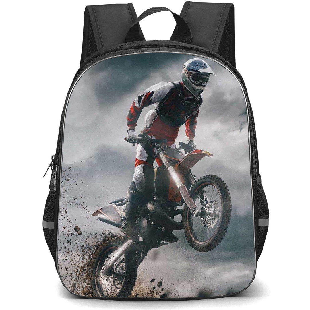 Motocross Backpack StudentPack - Motocross Dirtbiker Riding In A Off Road Poster