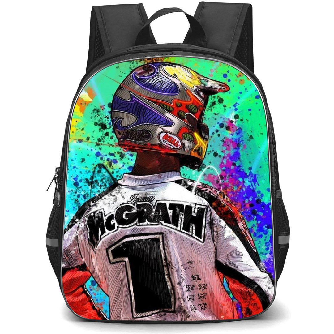 Motocross Jeremy McGrath Backpack StudentPack - Motocross Jeremy McGrath Standing Back Illustration Art