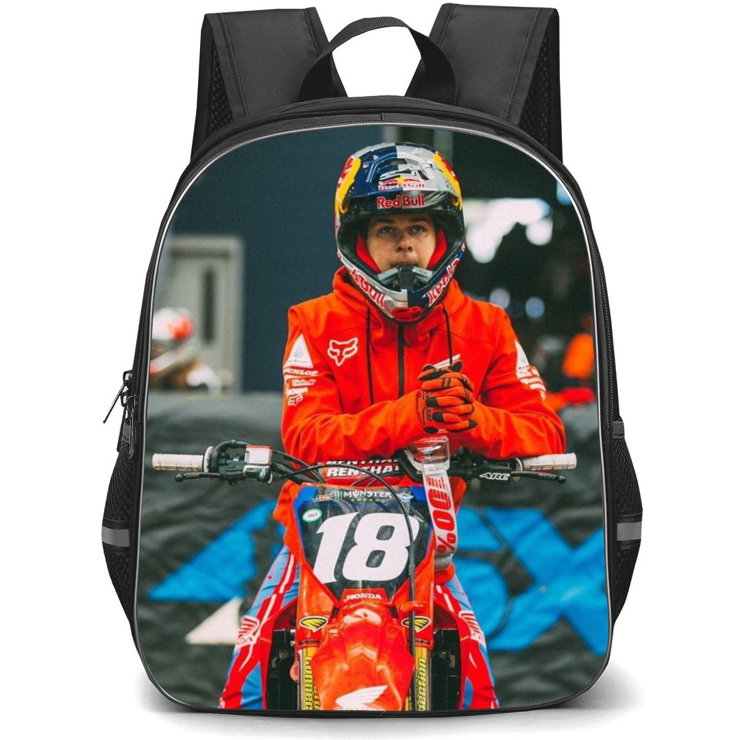 Motocross Jett Lawrence Backpack StudentPack - Motocross Jett Lawrence Wears Red Safety Gear With His Cool Dirt Bike