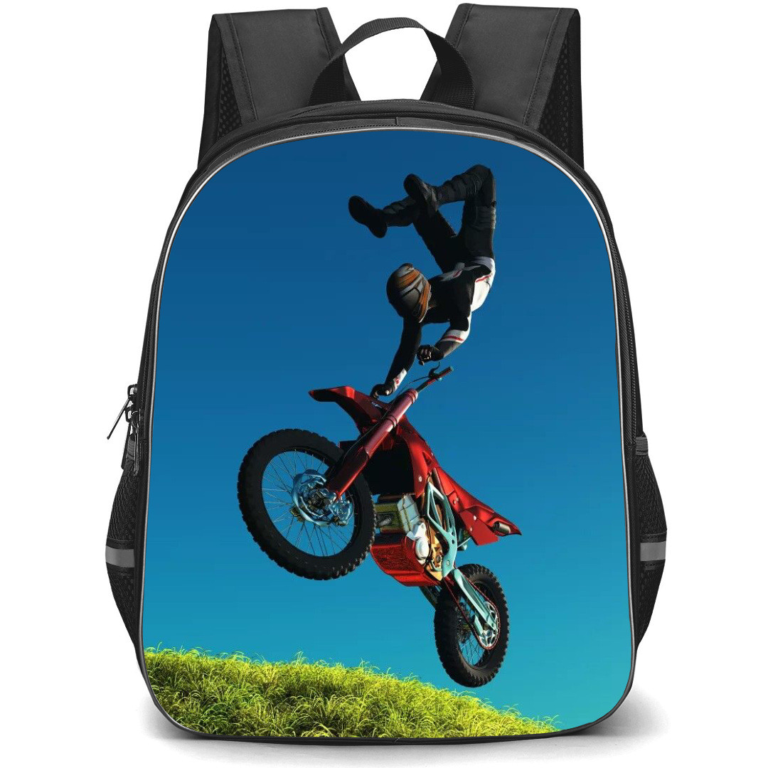Motocross Ricky Carmichael Backpack StudentPack - Motocross Ricky Carmichael Jumping On Blue Sky Background